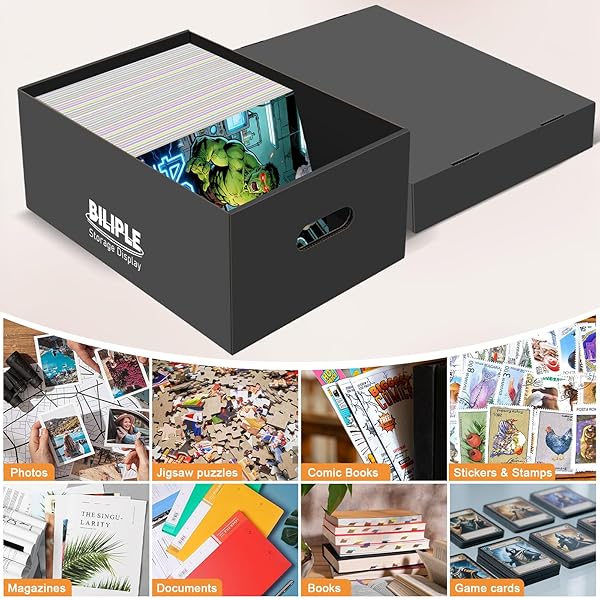 6 PACK COMIC BOOK STORAGE BOX 15.8″ X 7.2″ X 10.7″, THICK CARDBOARD COMIC BOOK BOX WITH LIDS, HOLDS 150-175 CURRENT/SILVER AGE COMIC, STACKABLE BIN COMIC ORGANIZER CASE FOR COLLECTING SUPPLIES, BLACK