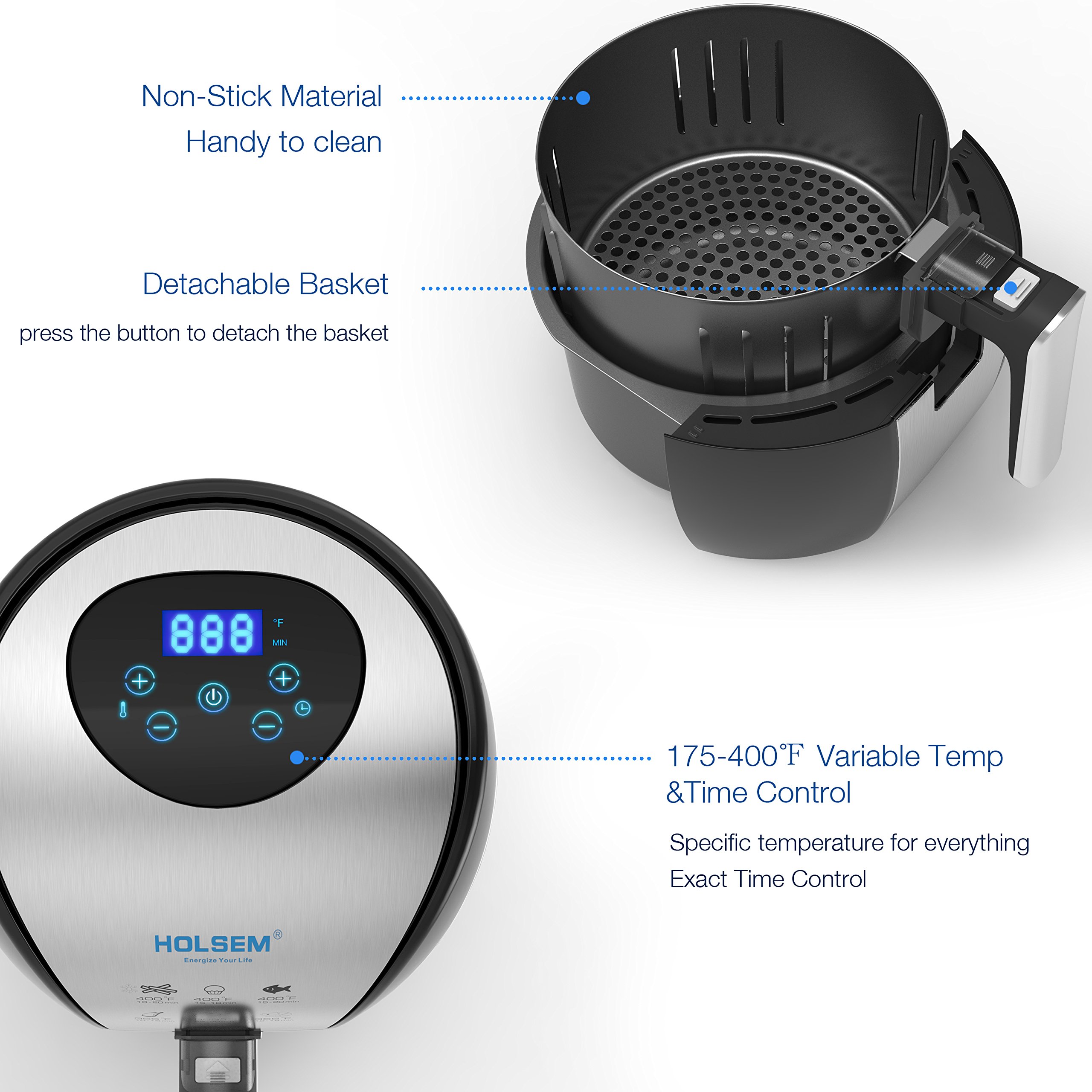 HOLSEM Digital Air Fryer with Rapid Air Circulation System, 3.4 QT