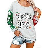 Fiscrat Cindy Lou Who Oversized Sweatshirt Christmas Vintage Long Sleeve Tops Hoodies for Women Xmas Lightweight Sweatshirts