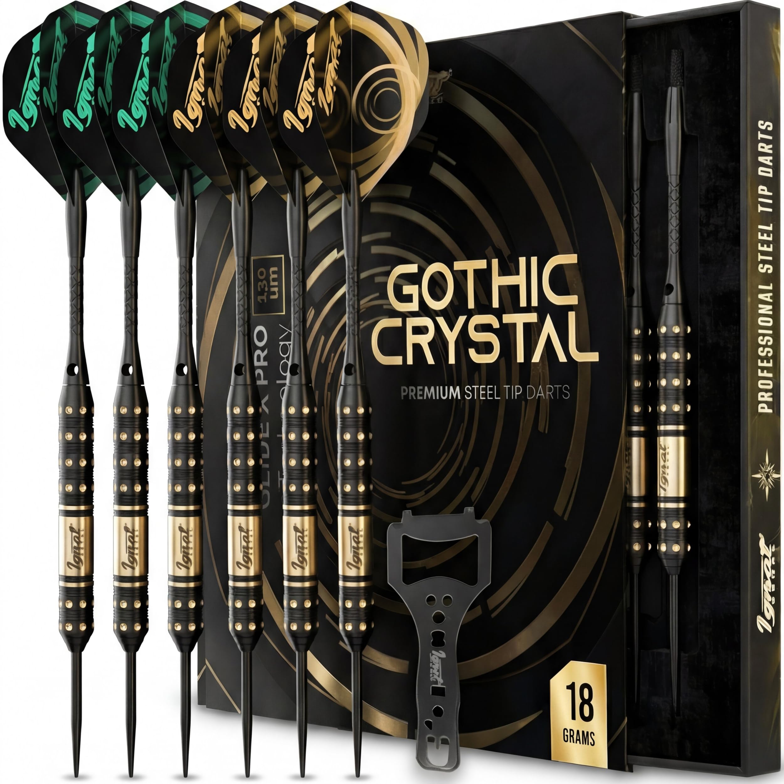 IgnatGames Premium Steel Tip Darts – 3/6/12 Pack Brass Barrels with Aluminum Shafts, 16 GlideXPro Flight Set, Tool Kit & Giftable Case