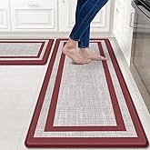 Mattitude Kitchen Mats Set of 2 Cushioned Anti-Fatigue Non-Skid Rug Sets Ergonomic Comfort Standing Mat for Kitchen, Floor, Office, Sink, Laundry,Red