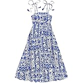 Floerns Women's Tribal Tie Shoulder Cami Dress Sleeveless Boho Flared Long Dresses