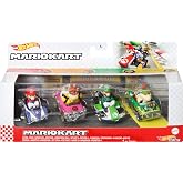 Hot Wheels Mario Kart Toy Vehicle 4-Pack, Collectible Set of 4 Fan-Favorite Characters Includes 1 Exclusive Model