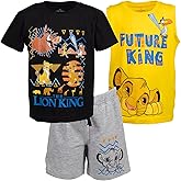 Disney Lion King Toy Story Mickey Mouse Cars T-Shirt Tank Top and French Terry Shorts 3 Piece Outfit Set Toddler to Big Kid