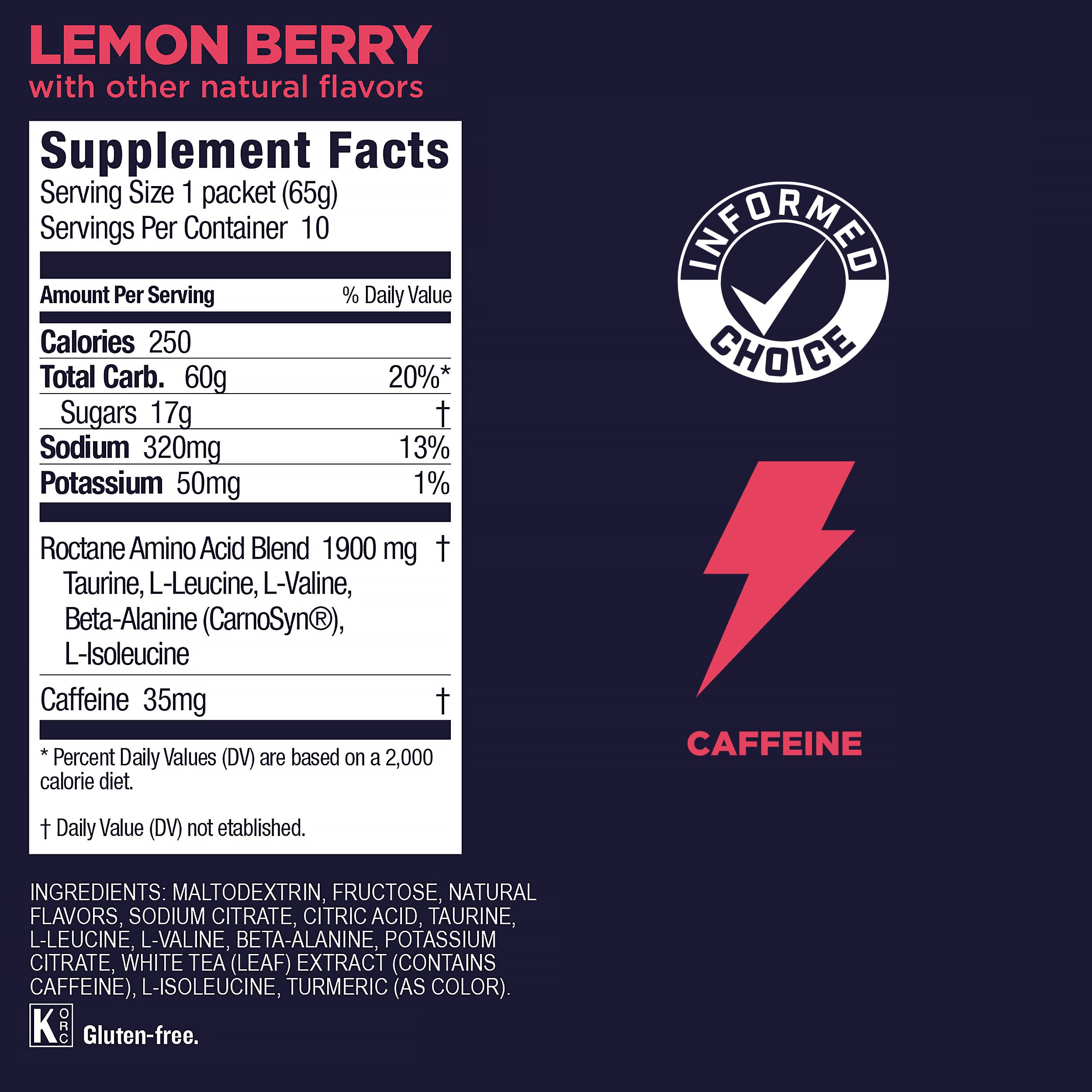 GU Energy Roctane Ultra Endurance Energy Drink Mix, Vegan, Gluten-Free, Kosher, Caffeine-Free, and Dairy-Free n-the-Go Energy for Any Workout, 10 Single-Serving Packets, Lemon Berry