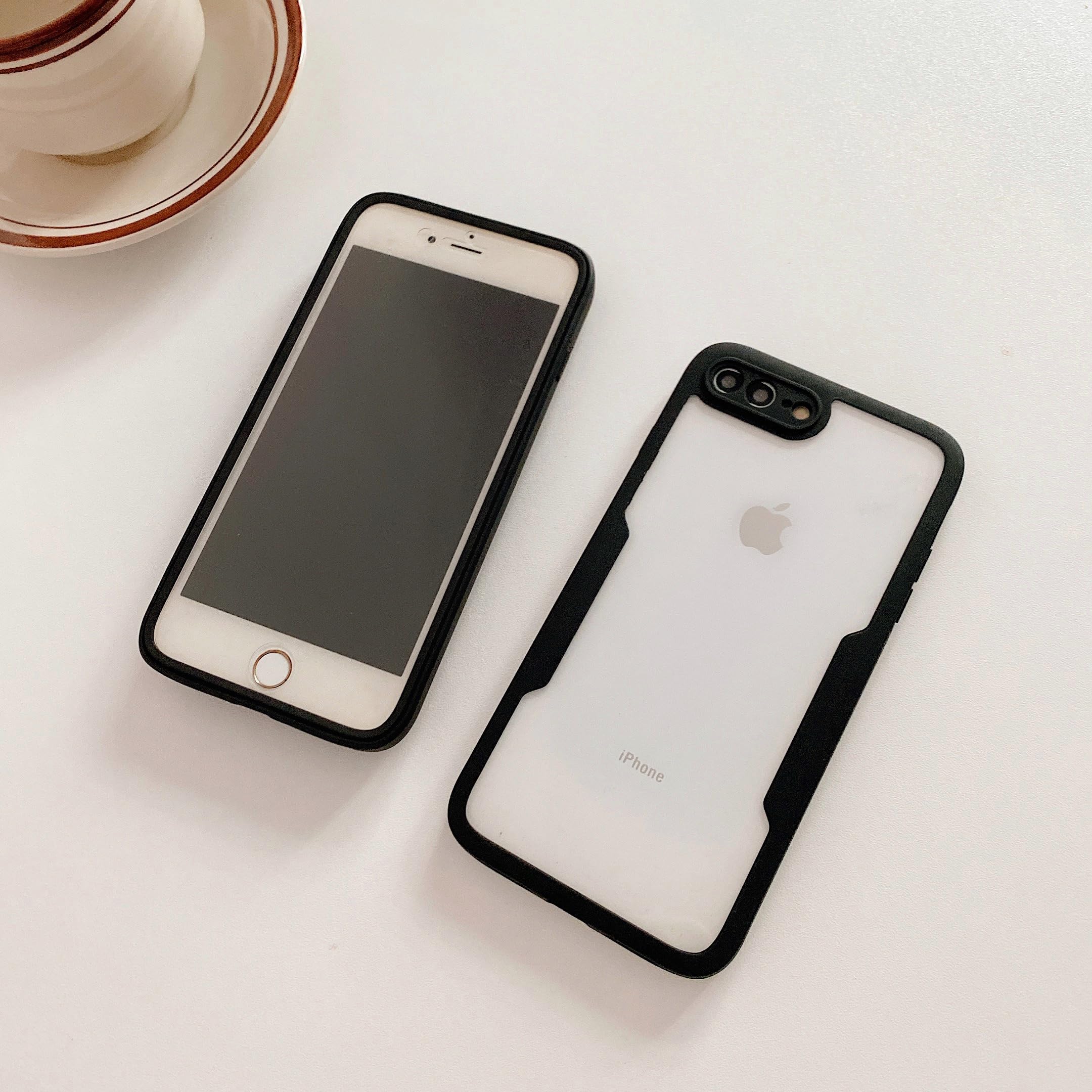 Draamvol for iPhone SE 2022/ iPhone SE 2020 Case Built-in Screen Protector Clear Silicone Bumper Cover Shockproof 360°Full Body Drop Protection Transparent Cover for iPhone 7/ iPhone 8 Case, Black