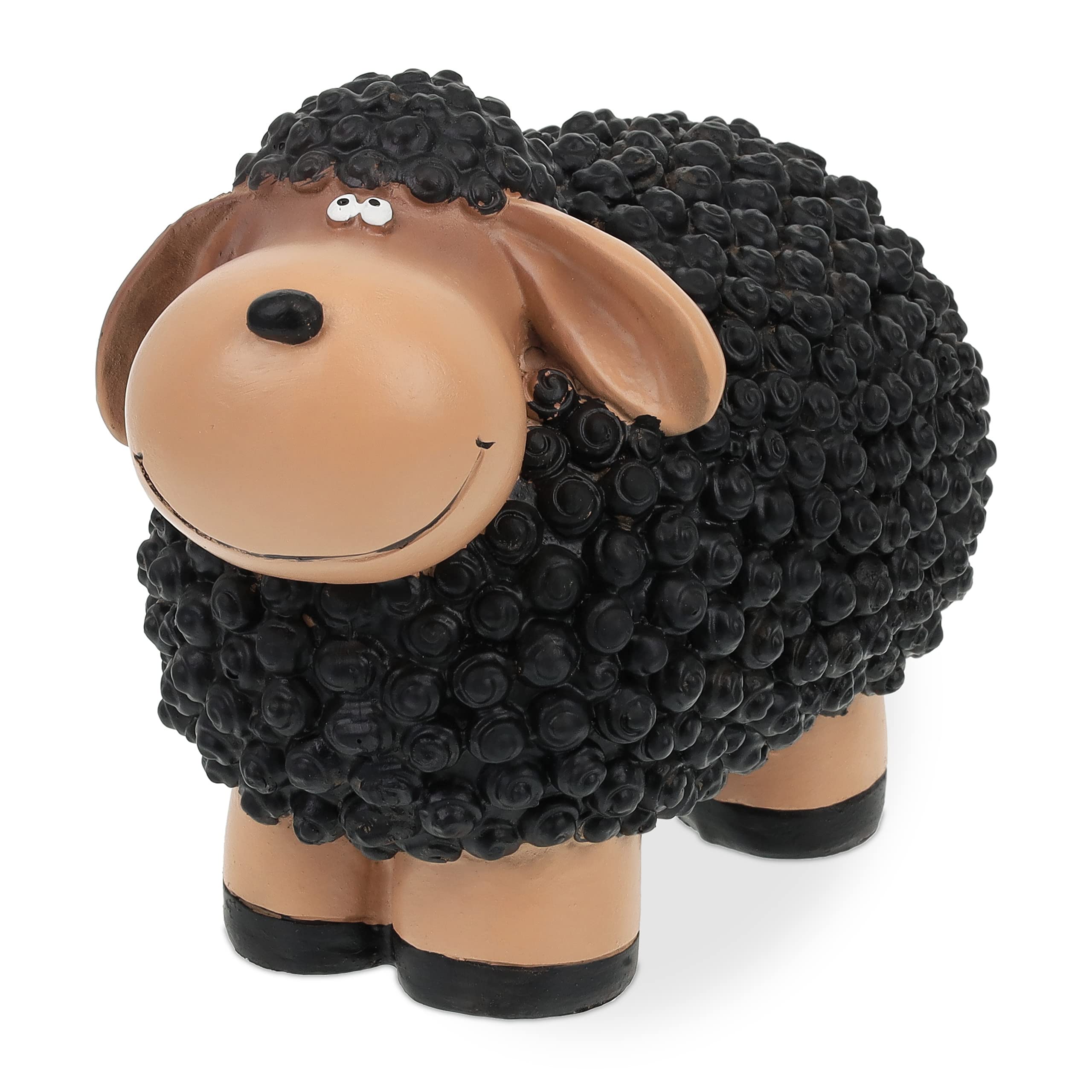 Relaxdays Garden Decoration Sculpture Sheep HWD: 16x21x12.5 cm, Weatherproof, Indoor and Outdoor, Black/Beige