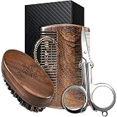 BFWood Mens Beard Brush Comb Kit, Small Travel Beard Set - Natural Boar Bristles With Black Walnut Wood, Grooming Sandalwood Mustache Comb, Mustache Trimming Sissors With Storage Bag