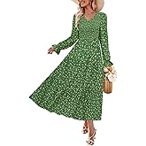 ZESICA Womens Floral Boho Maxi Dress 2026 Spring Summer Casual Long Sleeve V Neck A Line Flowy Wedding Guest Dresses