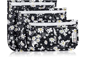 HIONXMGA TSA Approved Toiletry Bag, Set of 3 Clear Travel Toiletry Bag Quart Size Zipper Travel Pouch, Waterproof Makeup Cosmetic Bag for Women Men Kids Toiletries Carry on, Petals