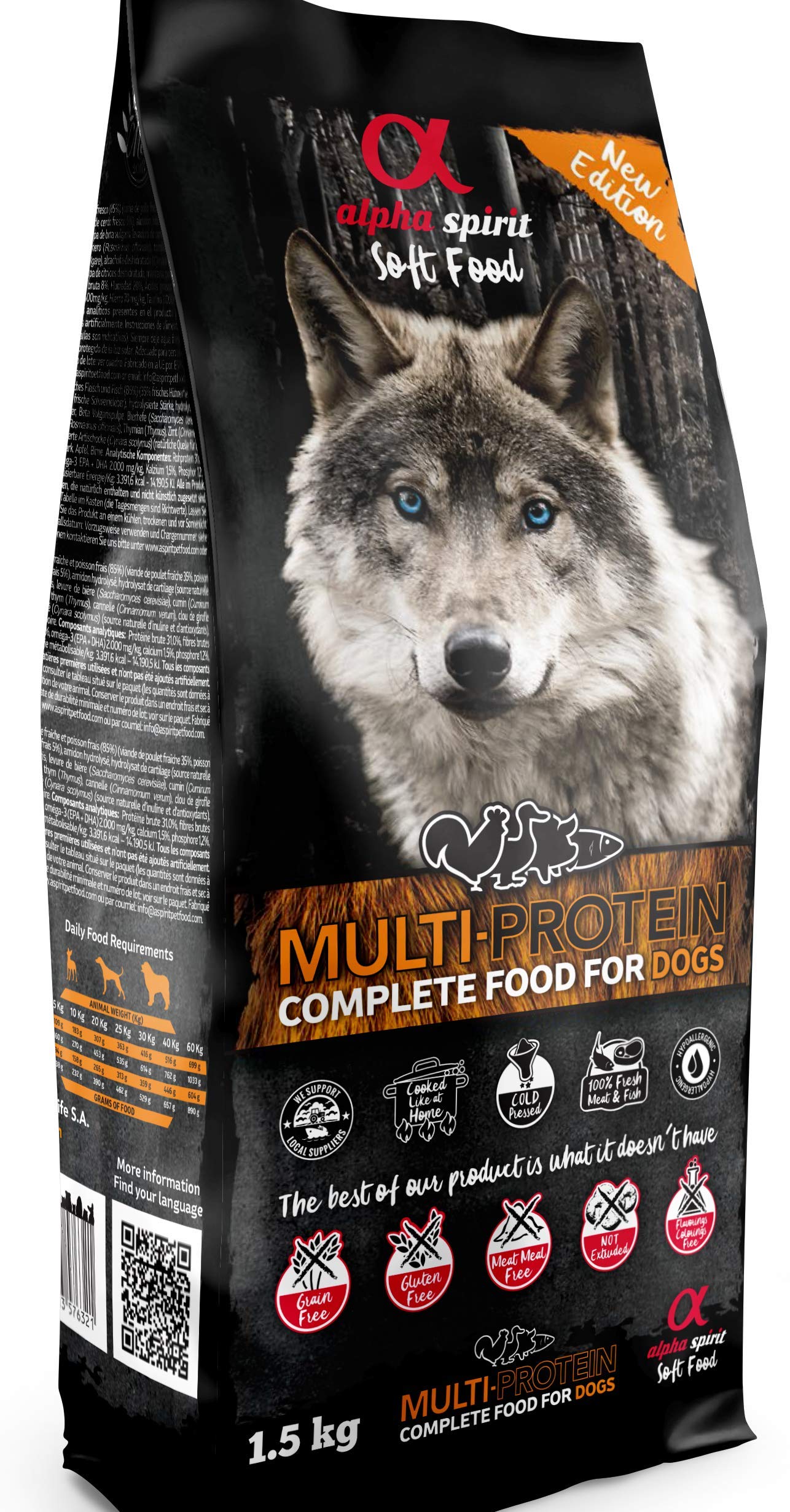 Alpha Spirit 3001201 Semi-Wet Food, Multiprotein, 1.5 kg