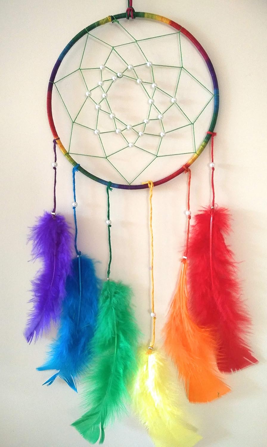Now Is Now Rainbow Dream Catcher Color Feather Beaded Wheel Dreamcatcher 6 x 15 inches (15.2 x 38 cms)