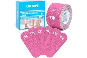 OK TAPE Pre-Cut Blister Bandages for feet | Blister Prevention Tape for Feet, Fingers, Toes | 1.2in x 3.5in,Pink,40pcs
