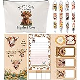 Highland Cow Stationery Sets, Highland Cow Gifts for Women Christmas Cow Lovers Stuff Include Scottish Sticky Notes Ballpoint Pens Makeup Bag Office Decor for Students School Teacher Meeting Supplies