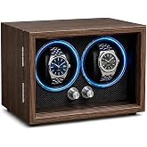 BeSokar Watch Winder for 2 Watches &ndash; Silent Motor, 4 Rotation Modes, Magnetic Protection, Blue Ambient Light, Compact Design