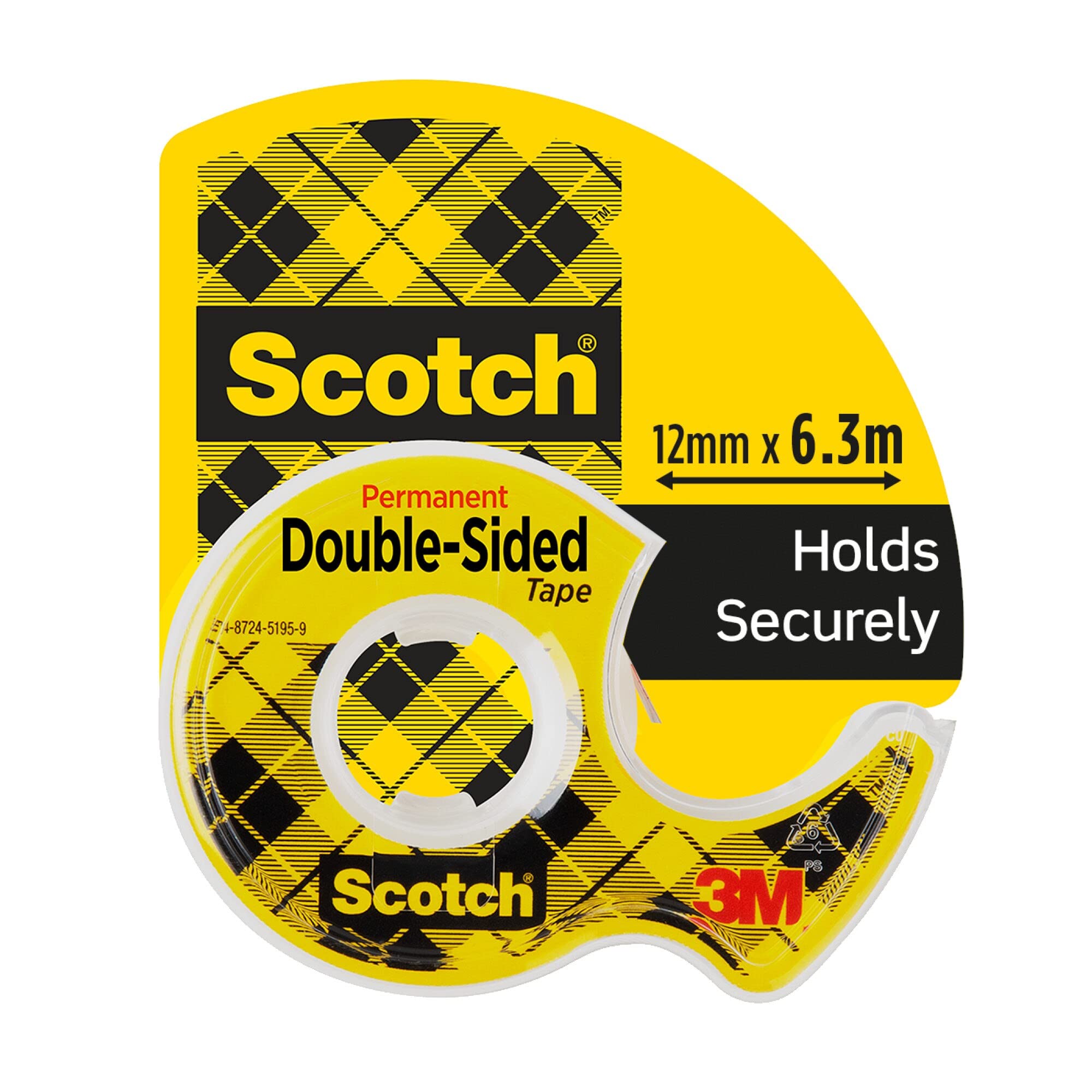 Scotch Double-Sided Tape, 1 Roll on Handheld Dispenser, 12 mm x 6.3 m - Clear Double Sided Tape, for Christmas Gift Wrapping and Holiday Supplies, No Mess Application