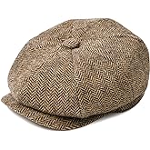 BOTVELA Men's 8 Panel Wool Blend Newsboy Flat Cap Herringbone Tweed Hat