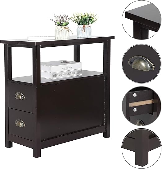 Furniture Home Living Room Furniture Espresso Rustic Yaheetech Chairside End Table With 2 Drawer And Shelf Narrow Nightstand For Living Room Dentaldesk In