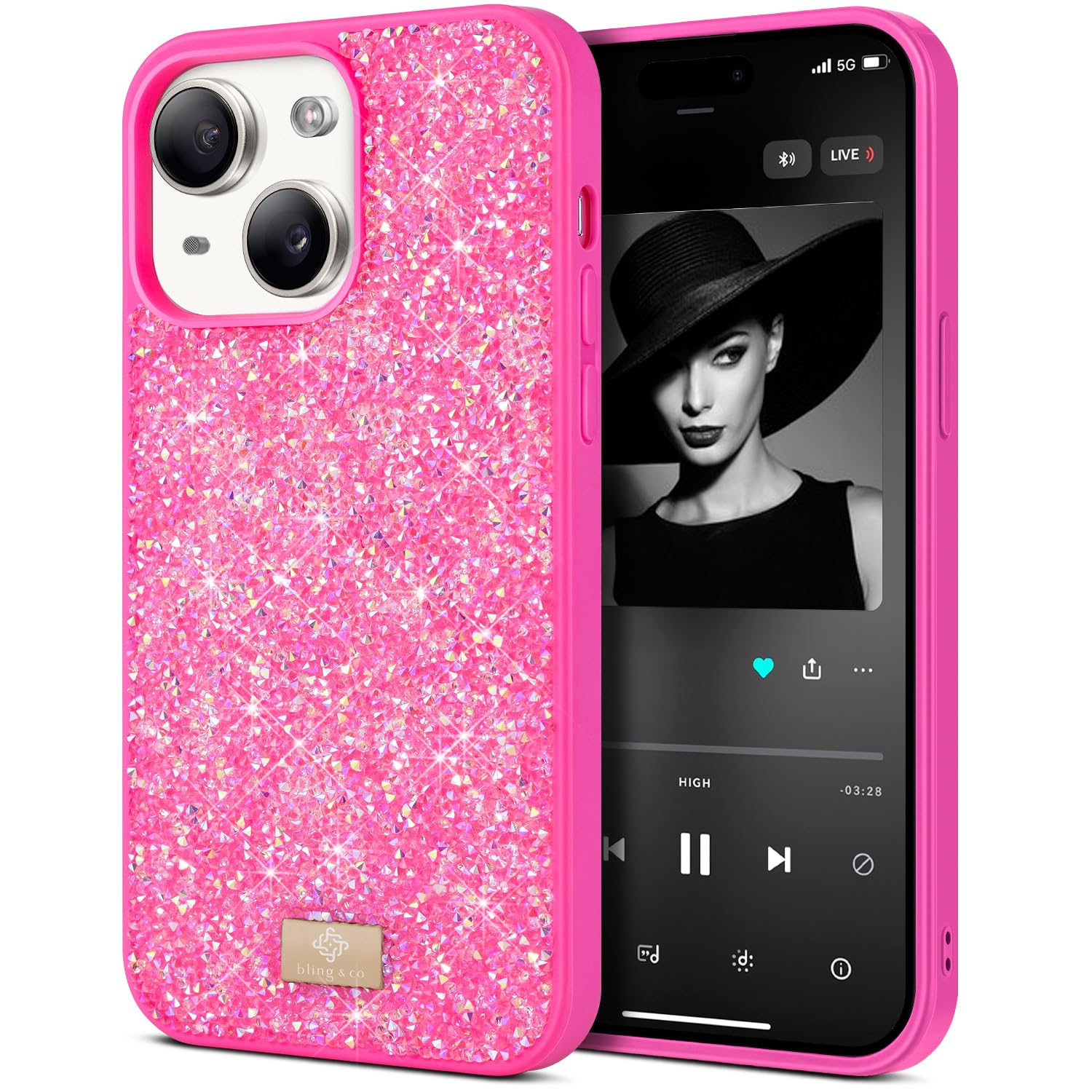 BEZ Case for iPhone 15 Case, with Bling & Co. Series, Sparkle Diamond Crystal Bling Case Cover Compatible with iPhone 15, Glitter, Brink Pink