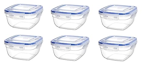 Original Click´n Store Frischhaltedosen-Set 6 mal 500 ml Inhalt #802306 quadratisch / 100% luft- und wasserdicht/spülmaschine