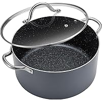 BEZIA 6 Quart Cooking Pot, Non Stick Induction Stock Pots with Lid, All Stove Compatible, 6 QT Aluminum Soup/Stew Pot for Sma