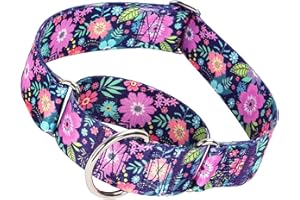 MAOWUWUJOZ Wide 1.5 inch Martingale Collar for Medium Dogs,Big Thick Dog CollarNo-Slip Escape Proof Choke No Pull Cinch for Male and Female Dogs for Training & Walking -Bohemia Flowers M