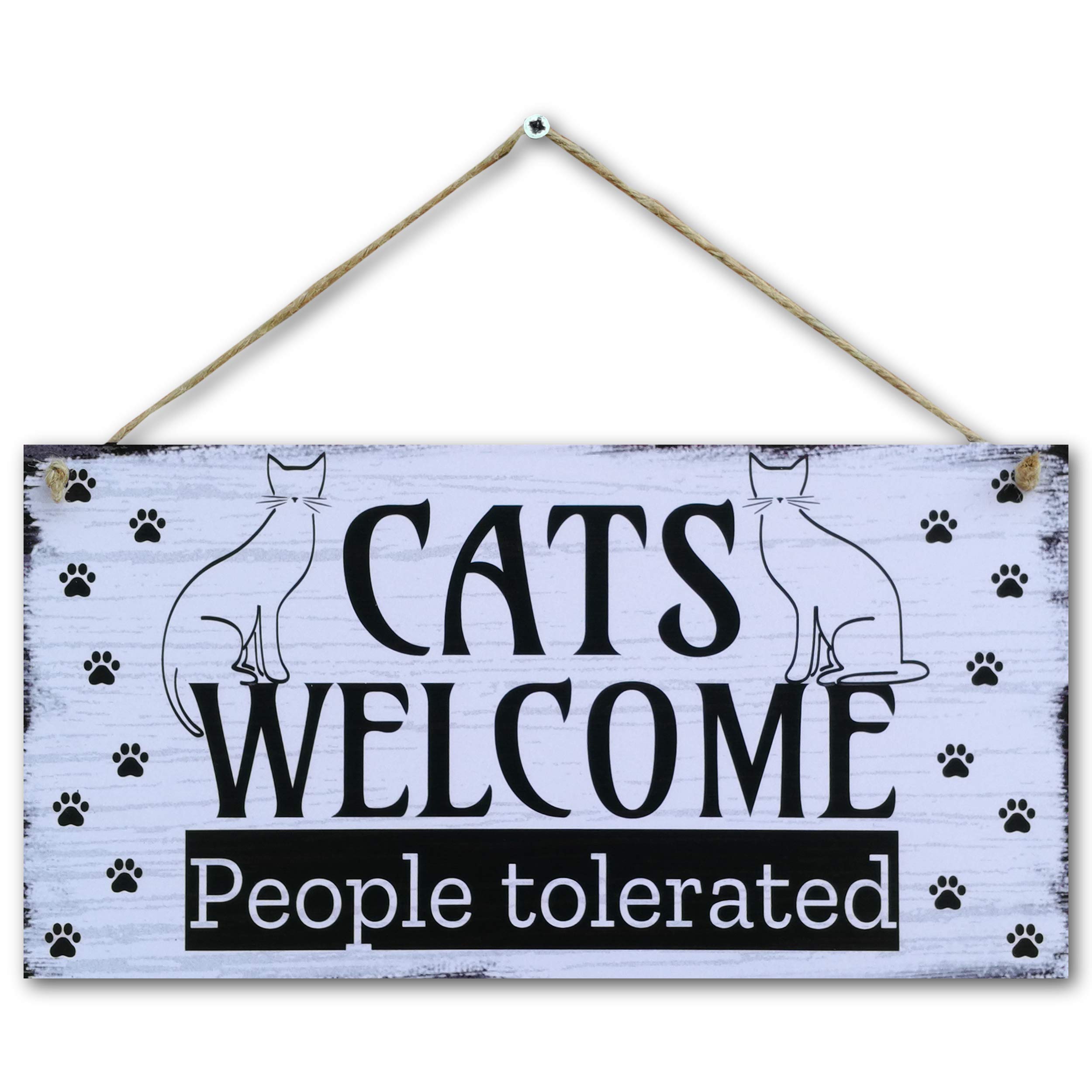 CARISPIBET Cats Welcome People tolerated Home signs house decoration signs funny sign decorative gifts for pet lovers cat lovers 6"x12"