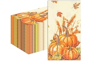 EVYIENEN 100 Pcs Fall Paper Napkin,Thanksgiving Guest Napkins,Disposable Paper Decorative Guest Napkins,Thanksgiving Harvest Pumpkin for Autumn Party Lunch Dinner Kitchen Bathroom Decor