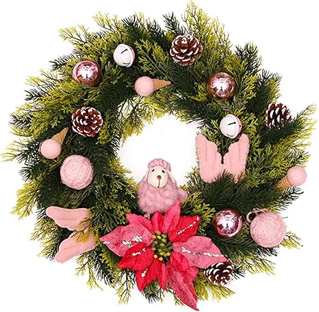 Amazon Co Jp クリスマスリース Peのクリスマスリースのドアは装飾クリスマスフェスティバルの装飾をぶら下げラタン壁画ウォールハンギング 永遠の意味 Color Pink Size 45cm ホーム キッチン