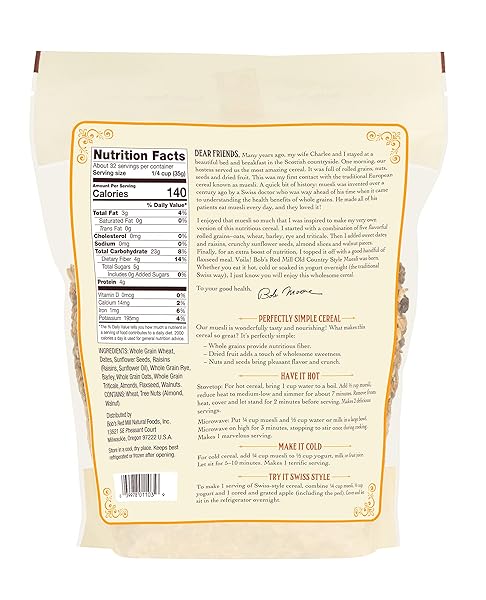 BOB’S RED MILL OLD COUNTRY STYLE MUESLI, 40OZ (PACK OF 4) – NON GMO, WHOLE GRAIN, VEGAN, KOSHER
