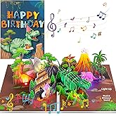 CUISH Dinosaur Musical Birthday Cards - 3D Pop Up Birthday Greeting Cards with Colorful LED Light & Blowout Candle & Birthday Music - Dinosaur Theme Birthday Party Gifts