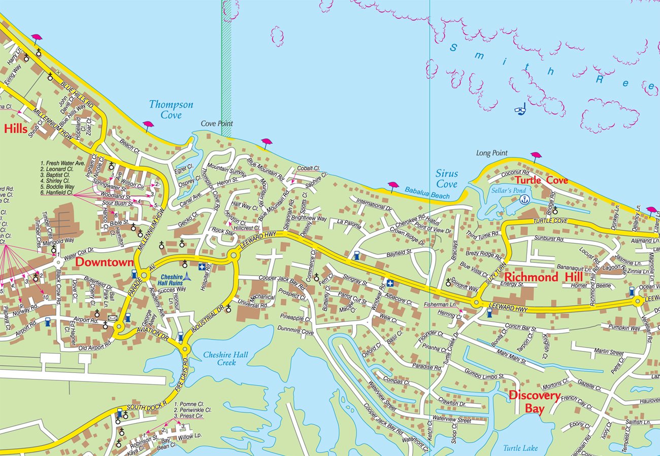 Providenciales Provo Turks Caicos Islands Road Map With