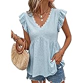 BLENCOT Women Boho Tank Top Lace V-Neck Ruffle Camisole Summer Texture Sleeveless Blouses