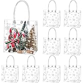 Yeaqee 36 Pcs Christmas Snowflake Clear Gift Bags with Handles Bulk Plastic Treat Candy Bags Reusable PVC Tote Gift Wrap for Retail Xmas Birthday Bridal Shower Party Favors(White)