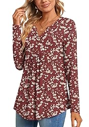 CATHY Womens Long Sleeve Tunic Tops Henley Shirt