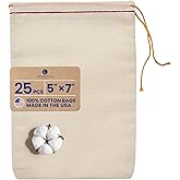 Celestial Gifts Muslin Bags - 100% Cotton Drawstring, Medium 5x7, Reusable Tea Bags, Jewelry & Spice Gift Sachets - Made in USA - Red & Orange Drawstrings (25pcs)