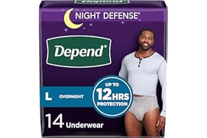 Depend Night Defense Adult Incontinence Underwear for Men, Disposable, Overnight, Large, Grey, 14 Count, Packaging May Vary