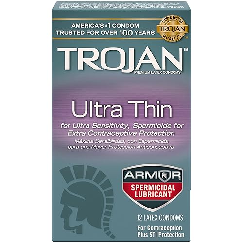 trojan ultra thin armor spermicidal lubricant Trojan Armor Spermicidal Lubricant Latex Condoms 12 Count main image 0