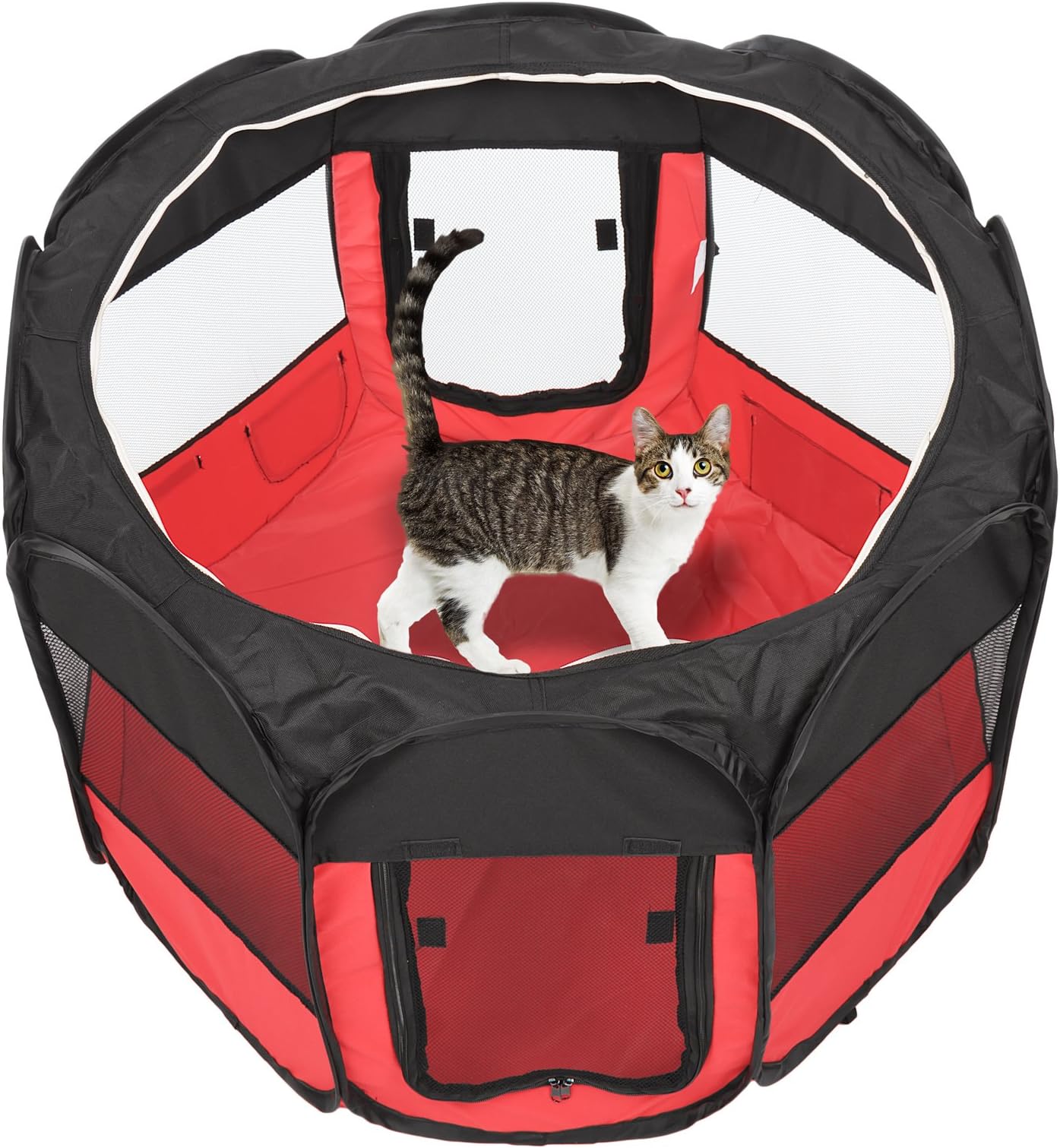 Pet playpen- Dog Play Pen - Playpen for Puppy - Indoor Pet Pen - Pet Fabric Crate - Easy Foldable Pet Pen - Fabric Pet Playpen Large - For use with Dog Puppy Cat Kittens Rabbit Guinea Pig (Small, Red)