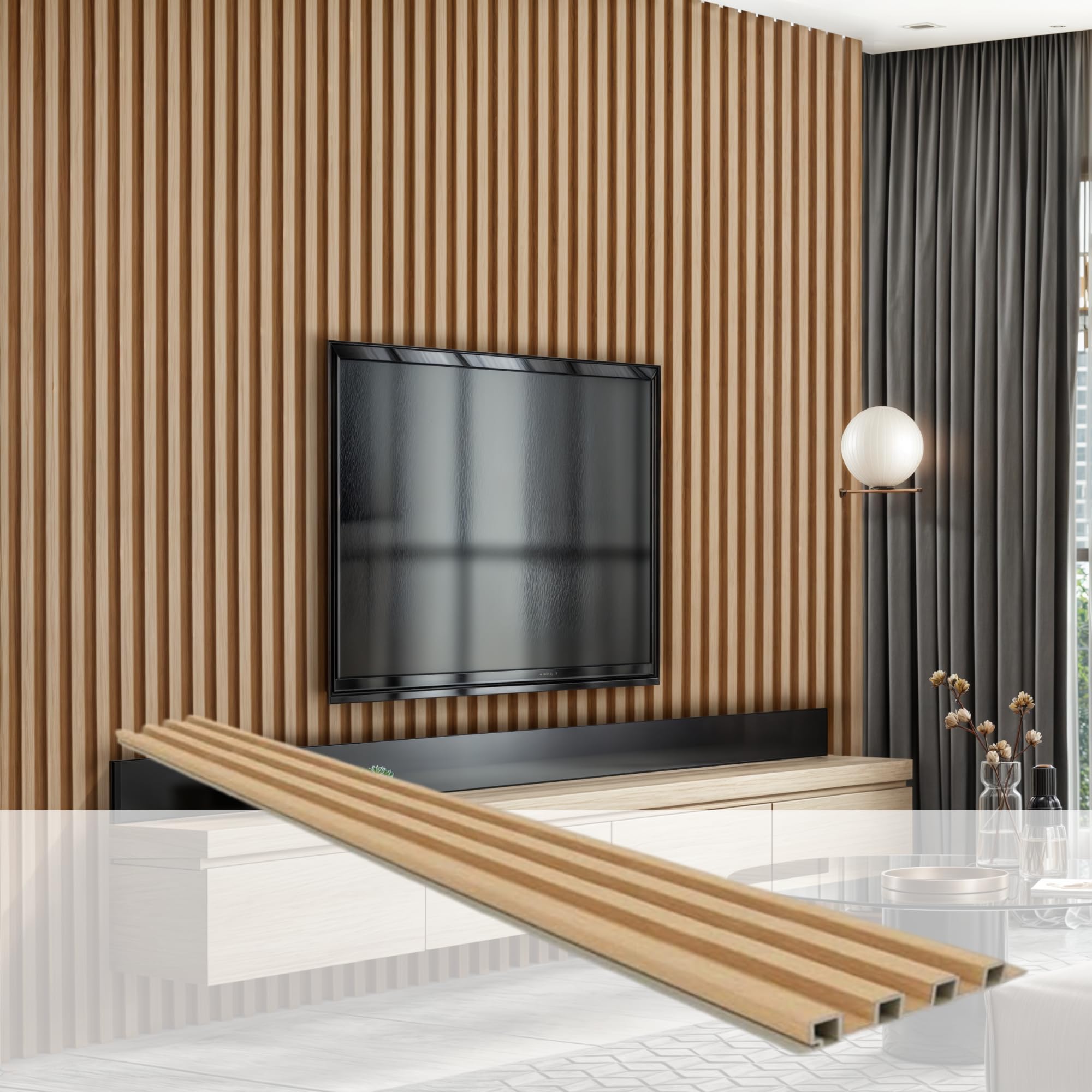 Photo 1 of (used)(damaged)(see images) DEKKOR 8-Pack 96 x 6 in. WPC Acoustic Slat Wall Panels, Decorative Modern Décor Slat Panels for TV Background, Study Room, Office Spaces (Oak)