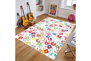 FUBULLISH Colorful Handprints Kids Area Rug Washable Nursery Rug for Kids Bedroom Non-Slip Play Mat Ultra Soft Non-Slip Carpet Indoor Mat for Classroom Playroom (59 x 39.4 inch)