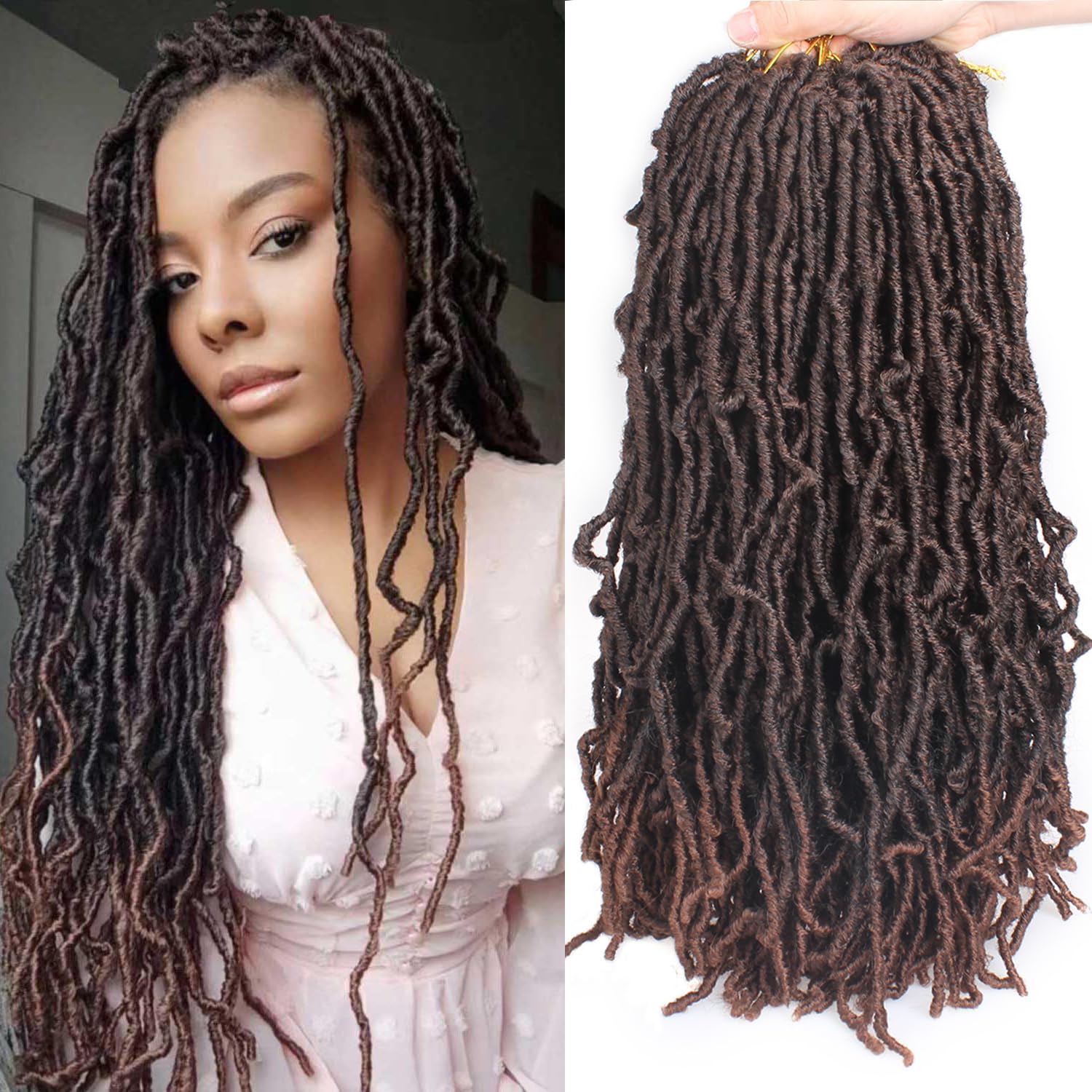 Mscat 7 Packs 18 Inch Pre-Looped Faux Locs Nu Locs Synthetic Fiber Hair Extensions 12strands/pack T30#