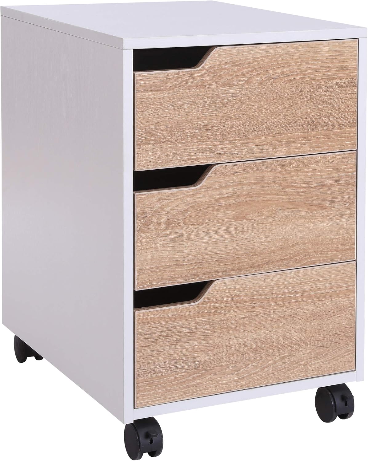 HOMCOM 3 Drawer Mobile File Cabinet, Vertical Filing Cabinet with Wheels for Home Office Oak, 40 x 50 cm