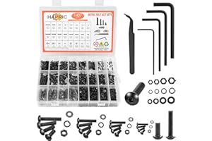 Hapric 1407 Pcs Metric Screw Assortment, Nuts and Bolts Assortment Kit M2 M3 M4 M5 Metric Machine Screw Kit, 10.9 Alloy Steel Black Zinc Plated Hex Button Head Screws Nuts Bolts and Washers Set