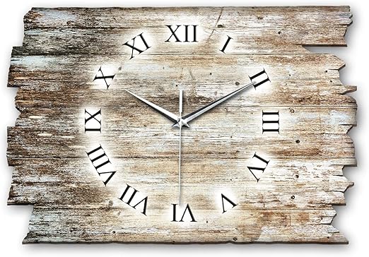 Kreative Feder Holz Design Landhaus Shabby Style Designer Wanduhr Funkuhr Aus Holz Made In Germany Leise Ohne Ticken Wh041fl 40x27cm Leises Funkuhrwerk Amazon De Kuche Haushalt