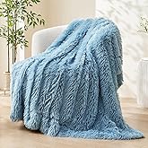 GONAAP Fuzzy Faux Fur Throw Blanket Light Blue Super Soft Cozy Plush Fuzzy Shaggy Blanket for Couch Sofa Bed (Light Blue, Throw(50"x60"))