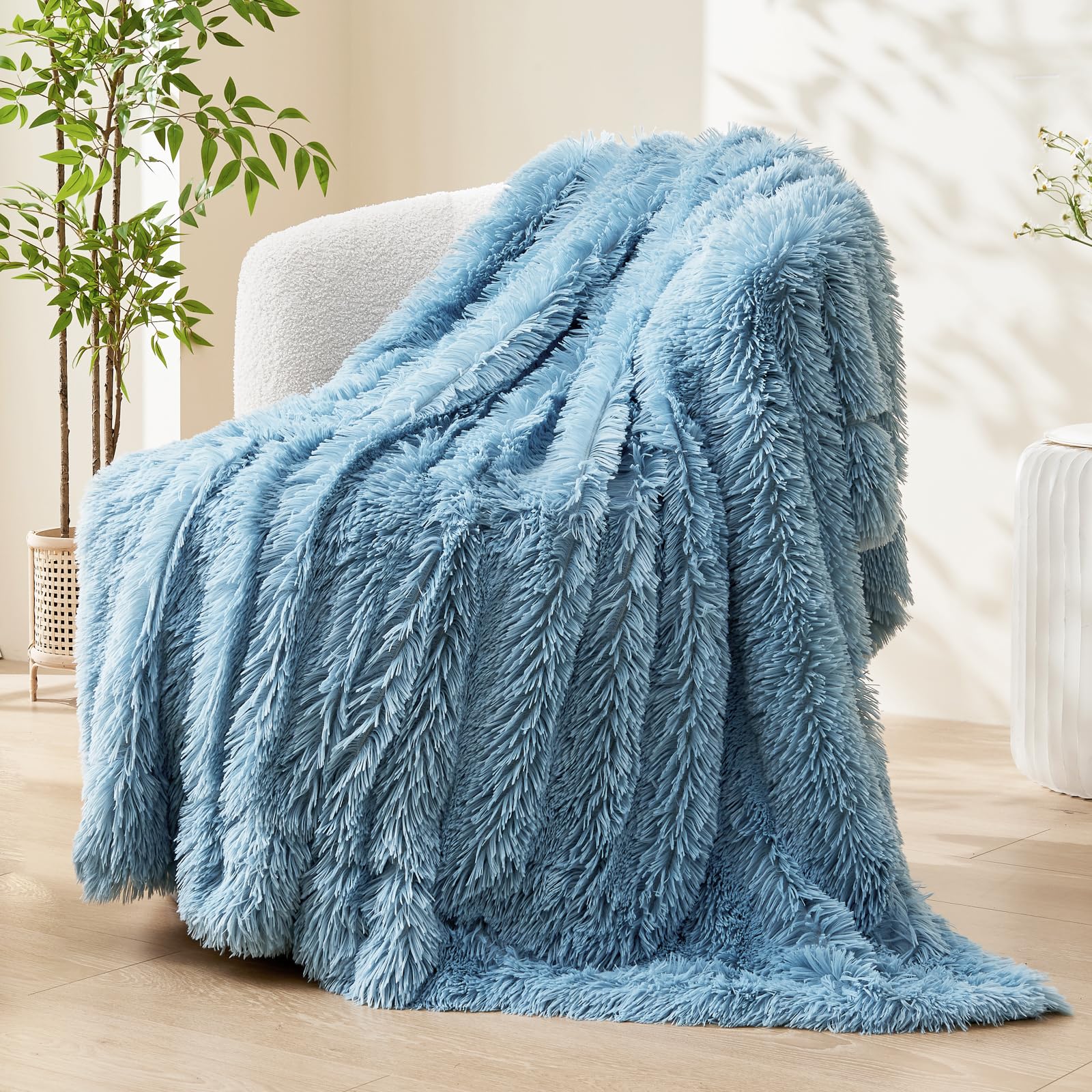 Photo 1 of ********SIMILAR********** GONAAP Fuzzy Faux Fur Throw Blanket Light Blue Super Soft Cozy Plush Fuzzy Shaggy Blanket for Couch Sofa Bed (Light Blue, Throw(50"x60"))