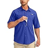 Men's Fishing Shirts with Zipper Pockets UPF 50+ Lightweight Cool Short Sleeve Button Down Shirts for Men Casual Hiking