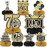 Refavor 75th Birthday Decorations for Men, 9PCS Black Gold 75th Birthday Honeycomb Centerpieces Table Decorations Women, Vintage 75 Years Party Decor Supplies