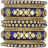 Aheli Ethnic Handmade Silk Thread Faux Stone Studded Bangle Set Chuda Indian Wedding Wear Fashion Jewelry Gift for Women Blue